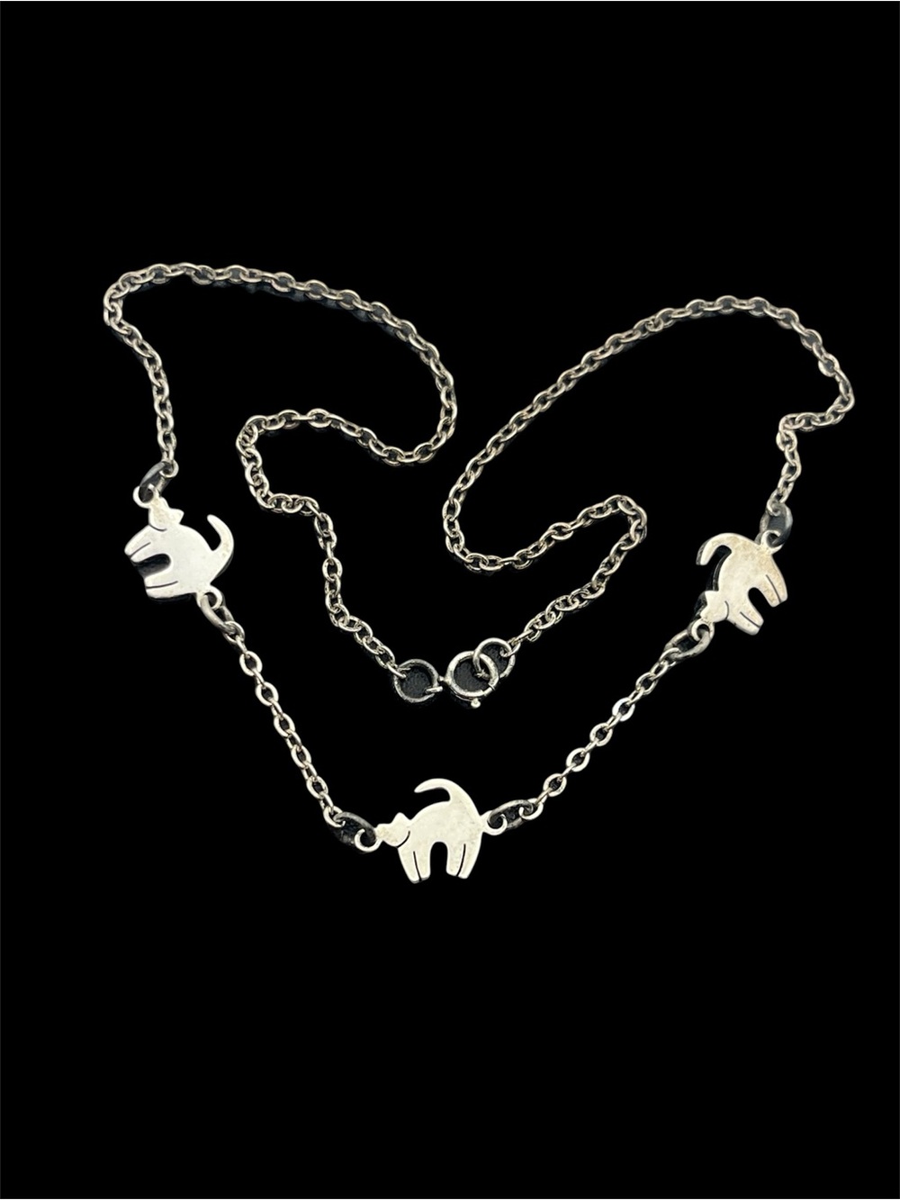 Kitty cat kittens sterling silver chain necklace vintage